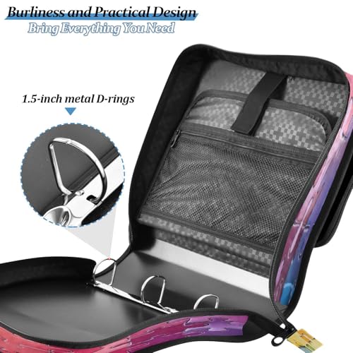 Kigai Jigsaw Puzzle Pattern 3 Ring Zipper Binder 1.5 inch D Ring Binder Organizer with Shoulder Strap Multi-Pocket Expanding File Folder Tote Bag for School Office