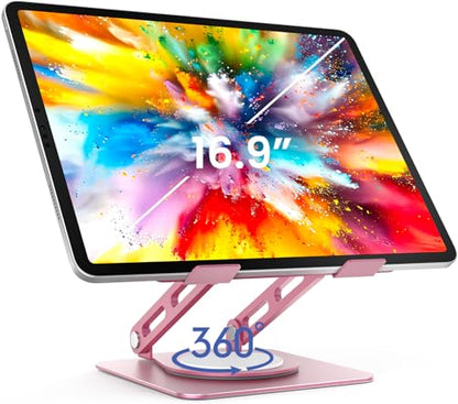 LOXP Metal Tablet Stand, 360 Rotating iPad Stand with Heavy-Duty Base, Tablet Holder Compatible with 4.7-16.9" Device, iPad Pro Air Mini, Kindle, Surface Tablet, Portable Monitors - Pink - color: Pink