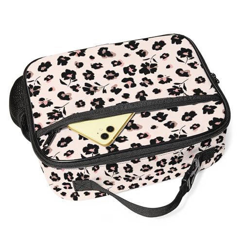 WOBAGMEN Large Lunch Box, Insulated Reusable Lunch Bag with Water Bottle Holder Portable Waterproof Leakproof Lunch Tote Bag Cute Lunch Box(Black Floral 1) - color: Black Floral 1