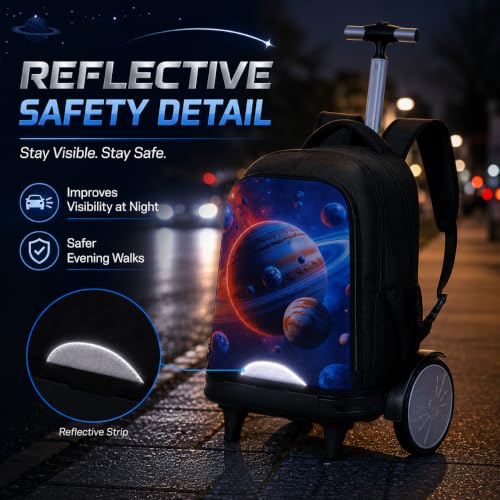 AGSDON Quiet Rolling Backpack with Lunch Box Set – Large‑Wheel Water‑Resistant Wheeled Bag for School, Outings, and Travel | Galactic Earth 3‑Piece Organizer Backpack - color: Big Wheel Rolling Backpack Galactic Earth