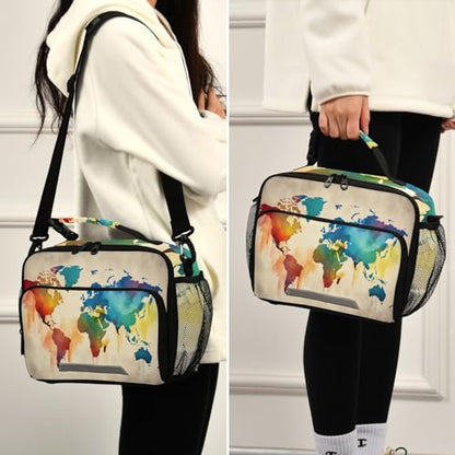 Map Color Kids Lunch Box Insulated Lunch Bags Cooler Tote Bag with Removable Shoulder Strap for Boy Girl Student 20848239 - color: Map Color