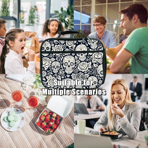 Skull Lunch Bag Insulated Reusable Lunch Box Kids Girls Boys Cooler Thermal Tote Bag For Men Women School Work Picnic - color: Skull