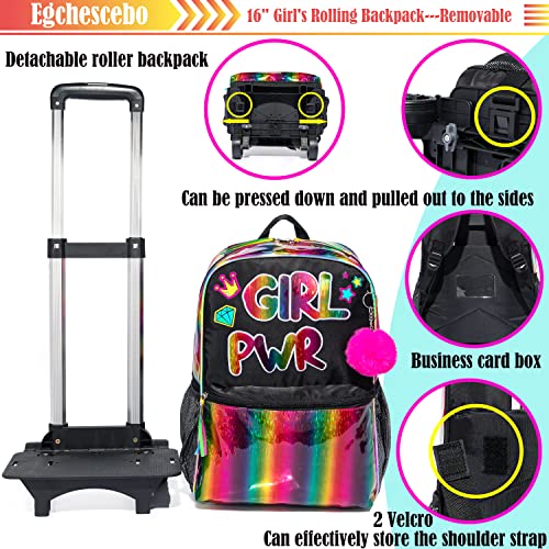 kids Rolling Kid Travel Toddler Duffle Bag Detachable Backpack for Girls Carry on Luggage Roller Computer Suitcase with Pencil Case and Lunch Box Wheels Wheeled Backpacks Girls Black - color: Black-girl Pwr