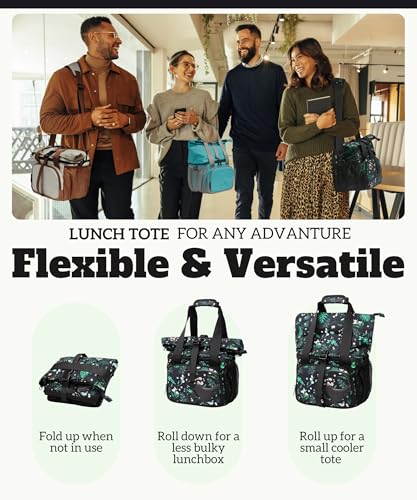 SUNNY BIRD Dual Compartment Lunch Bag Insulated Lunch Box for Women and Men (FloralFoliage 01) - color: FloralFoliage 01