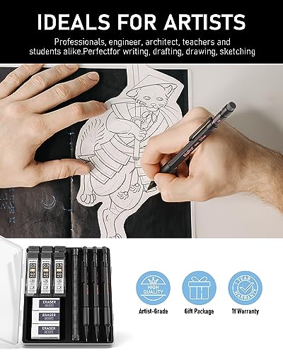 Nicpro 0.9 Metal Mechanical Pencil Set with Case, 3PCS Hevey Duty MP2000 Lead Pencil With 6 Tube HB Lead Refills 0.9mm, Erasers, Weatherproof Barrel for Outdoor Writing Drafting Drawing Sketching - size: 1 Count (Pack of 3)