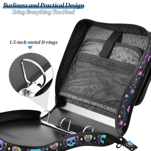 3 Ring Zipper Binder Magic Skull Binders Bag with Shoulder Strap 500 Sheets Paper Organizer Trapper Keeper Documents Storage File Folder for School Office - color: A854
