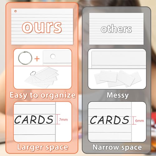 500PCS White Index Cards, 3x5 Inches Flash Cards with Ring, Lined on Both Side Notecards Ruled Study Card Flashcards Heavy Note Cards for Studying, Learning, School, College - size: 3x5(white）