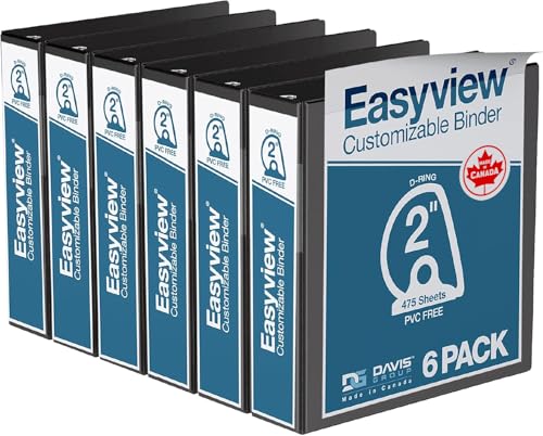Easyview Premium 3-Ring Binders with Clear-View Covers and D Rings, Binders for School or Office, 2 Inch, Pack of 6, Black - color: Black, size: 2 Inch, style: Pack of 6