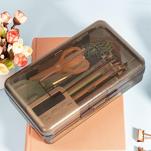 Pencil Box, Large Capacity Pencil Case, Plastic Pencil Boxs for Kids Girls Boys Adults, Hard Crayon Box Storage with Snap-Tight Lid for School Office Supplies - color: Grey