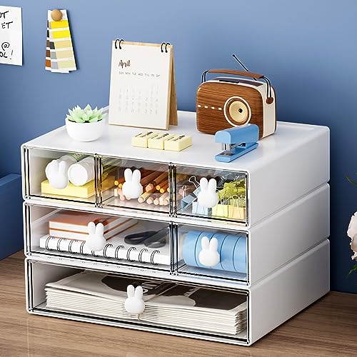 Marbrasse Desk Organizer with 6 Drawers, 3 Tier Stackable Storage Drawers Plastic Makeup Storage, Office Organizers and Storage, Desk Storage Box for Office, School, Home - color: Gray & 6 Drawers