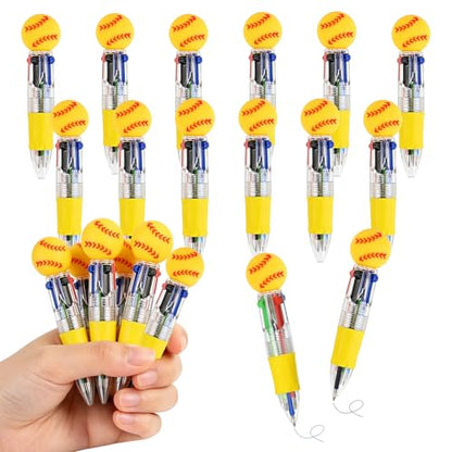 Softball Party Favors Softball Pens Mini Multicolor Pen in One Cute Fun 4-in-1 Pens Bulk Cool Ballpoint Pen for Birthday Gifts Teacher Supplies (Softball, 12) - style: Softball