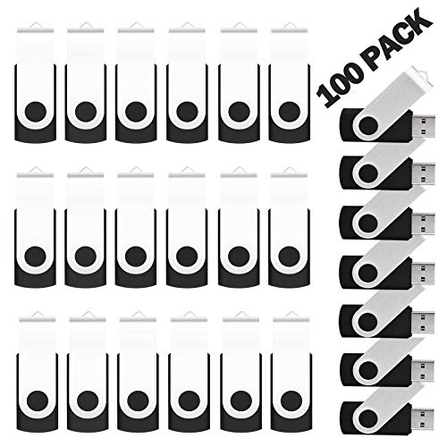100Packs 8GB Flash Drive Bulk EASTBULL FAT32 USB2.0 Thumb Drive (Black) | Swivel Thumb-Drives Pack 8G USB Drive Bulk Pen Drive with 100 Lanyards for Data Storage - size: 8GB, style: 100Pack
