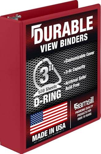 Samsill Durable 3 inch 3 Ring Binder, D Ring Binder, 100% Recycled Chipboard, Red - color: Red, size: 1 Pack, style: 3 Inch