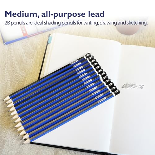 BAZIC #2B Premium Wood Pencil, Blue, 12 Per Pack (760-24P) | Softer #2B graphite for dark, bold lines, Wood barrel, fine point, shading, sketching, writing - size: 12 Count (Pack of 1)