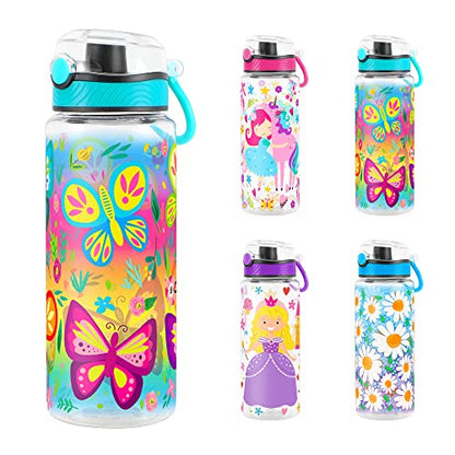 Cute Water Bottle for School Kids Girls, BPA FREE Tritan & Leak Proof & Easy Clean & Carry Handle, 23oz/ 680ml - Butterfly - color: Butterfly
