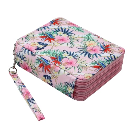 Portable Colored 72 Slots Pencil case Organizer with Printing Pattern for Watercolor Pens, Pencil Case Organizer for Artist - color: Pink Flower
