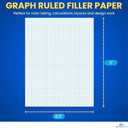 1InTheOffice Graph Paper Pad, Quadrille-Rule Glue Top Pads, Quadrille Rule (4 sq/in) White 8.5 x 11, 50 Sheets, 24 pack