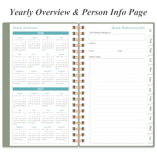 2026-2027 Pocket Planner/Calendar - 2026-2027 Planner from July 2026 - June 2027, Planner 26-27 with 12 Tabs, Twin-Wire Binding, Inner Pocket, 3.75" x 6.75, Green - color: Green, size: 3.75" x 6.75"