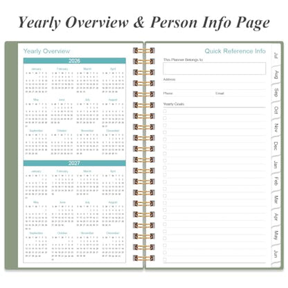 2026-2027 Pocket Planner/Calendar - 2026-2027 Planner from July 2026 - June 2027, Planner 26-27 with 12 Tabs, Twin-Wire Binding, Inner Pocket, 3.75" x 6.75, Green - color: Green, size: 3.75" x 6.75"