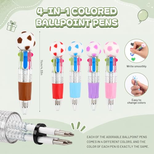 24 Pack Soccer Party Favors 4-in-1 Multicolor Ballpoint Pens, Mini Retractable Soccer Pens, Goodie Bag Stuffers Classroom Prizes Birthday Gifts - style: Soccer