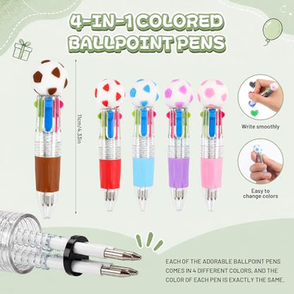 24 Pack Soccer Party Favors 4-in-1 Multicolor Ballpoint Pens, Mini Retractable Soccer Pens, Goodie Bag Stuffers Classroom Prizes Birthday Gifts - style: Soccer