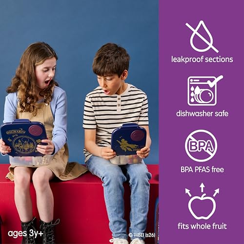 b.box Harry Potter Mini Lunch Box Kids | 4.25 Cup Leak Proof Bento Box for Kids Ages 3+ | 3 Compartment Snack Containers, School Lunch Container, Dishwasher Safe, BPA-Free, PFAS-Free - color: Harry Potter, size: 1-pack