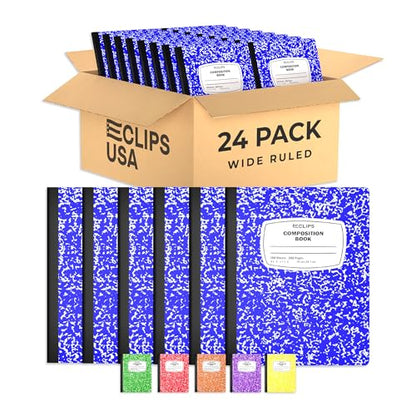 Composition Notebook Wide Ruled Composition Notebooks Bulk Blue Marble Hard Cover Wide Ruled Notebook Paper Note Books For Schools Marble Composition Books 100 Sheets 200 Pages 9.75” x 7.25” (24 Pack Blue) - color: Blue, size: 24 Pack