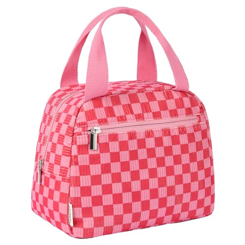 TENKIST Cute Lunch Box Tote Bag - Corduroy Insulated Cooler Bags for Women - Lightweight Reusable Portable Soft Lunch Pail Kit for Girl Adults Work Picnic Travel Checkered Pink 8L - color: H-Checkered Pink, size: 8L