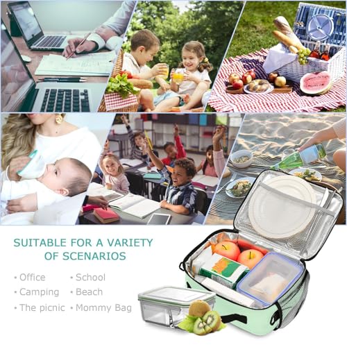 Custom Student Lunch Bag for Boys Girls Mint Green Color Personalized Name Lunch Box Insulated Cooler Bag for School Picnic Office - color: Multi10