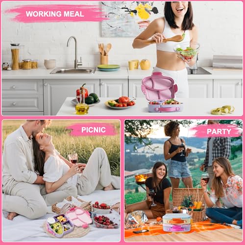 Kids Bento Lunch Box, Toast Shaped 4-Compartment 31OZ Container with Sauce Cup & Utensils (Ages 3+) Leak-Proof, Drop-Proof, Dishwasher Safe | BPA-Free Reusable Lunch Box for School, Travel | Pink - color: Pink-31oz