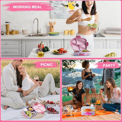 Kids Bento Lunch Box, Toast Shaped 4-Compartment 31OZ Container with Sauce Cup & Utensils (Ages 3+) Leak-Proof, Drop-Proof, Dishwasher Safe | BPA-Free Reusable Lunch Box for School, Travel | Pink - color: Pink-31oz