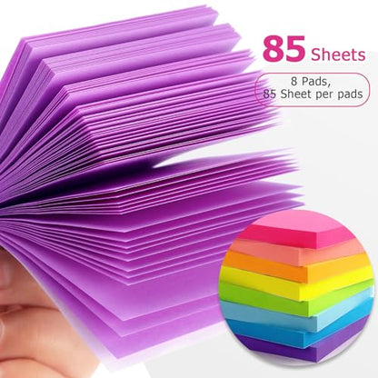Eastern Wolf Sticky Notes 3x3 inch, 8 Bright Multi Colors, 85 Sheets/Pad | Self-Stick, Multi-Color, Removable & Residue-Free - color: 3x3 8 Pads Bright Colors
