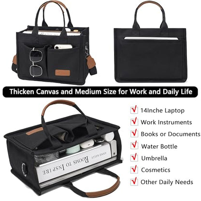 ZHMO Canvas Tote Bag for Women,Women's Bags Crossbody Bags Work Laptop Tote Bag Large Handbags Purse for Travel Nurse Teacher - color: Canvs Demure Black With Compartments