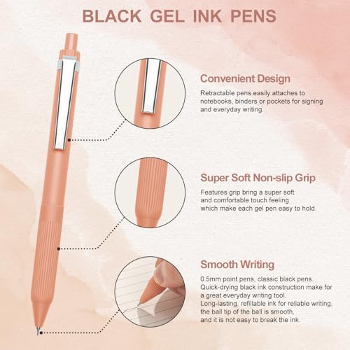 Linbsunne Gel Pens Black Ink Pens for Office 0.5mm Fine Point Pens Smooth Writing Retractable Work Pen (Metal clip-12 pcs) - color: Metal clip-12 pcs
