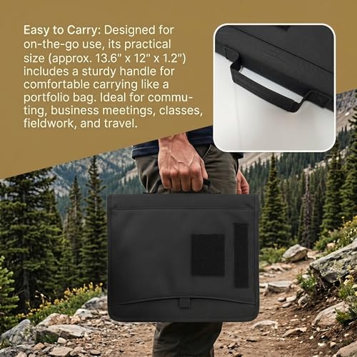 Tactical Notebook Cover, A4 Padfolio with Detachable 3-Ring Ring Binder, Multi-Pocket Organizer & Hand Strap, Zippered Hardcase Planner (Black, A4(13.8 x 12 inches)) - color: Black, size: A4