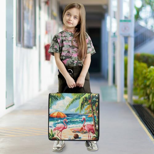 Cute Flamingos Palm Trees and Sea Waves Zipper Binder 3 Ring 1.5 Inch School Binder Organizer with Shoulder Strap Handle File Folder Pockets Large Capacity Students Girl Boy Men Office Work - color: Cute Flamingos Palm Trees and Sea Waves