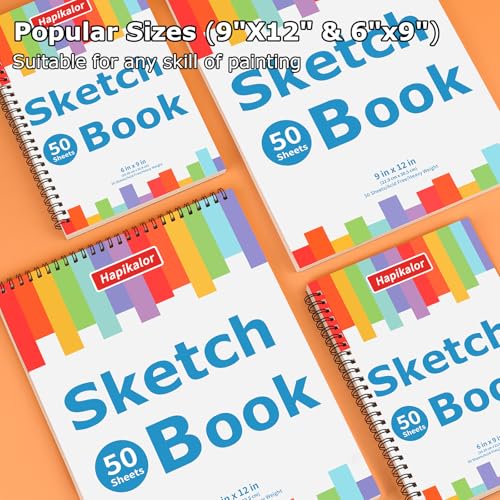 6" x 9" Sketch Book, Spiral Bound Sketch Pad, 50 Sheets 68lb/100gsm Acid-Free Drawing Paper, Art Sketchbook, Drawing Pad for Kids Artists Beginners Professional, Art Supplies for Adults, 6 Pack - size: 6 Pack