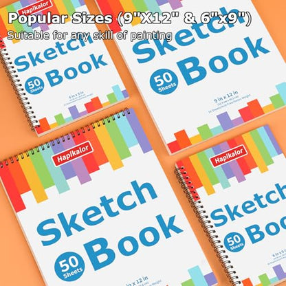 6" x 9" Sketch Book, Spiral Bound Sketch Pad, 50 Sheets 68lb/100gsm Acid-Free Drawing Paper, Art Sketchbook, Drawing Pad for Kids Artists Beginners Professional, Art Supplies for Adults, 6 Pack - size: 6 Pack