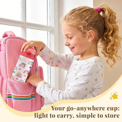 Pink Water Bottle for Girls - 12oz Rainbow Kids Water Bottle with Straw, Stainless Steel Tumbler, Insulated, Leak-proof, BPA-free, Pop-up Straw Lid, for School - Children Birthday Gift Cup(1pc) - color: Cloud Rainbow