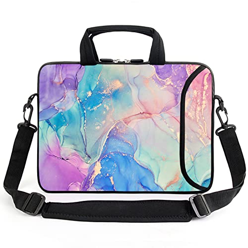 AMARY 13" 13.3" laptop sleeve chromebook case adjustable shoulder strap with handle accessory pocket (Marble-1) - color: Marble-1