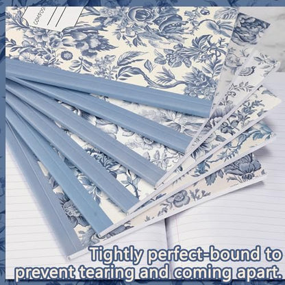 Harloon 6 Pack Composition Notebooks College Ruled Bulk Vintage Blue Flower Composition Notebook 110 Page 7-1/2" x 9-3/4" Journal Back to School Gift for Teacher Student Office First Day of School - style: Blue Flowers
