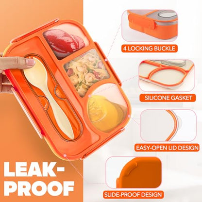 EASYFUN Bento Box Adult, Lunch Box, 4-Compartment Lunch Containers, Drop-Proof, Dishwasher Safe & Made with BPA-Free Materials (Orange) - color: Orange