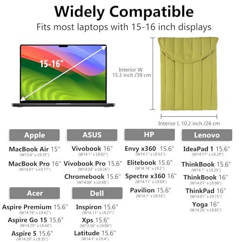 Puffy Laptop Sleeve 15-16 Inch Streak-Green, Protective Carrying Case for Men and Women, Cute Case Bag Compatible with 15 and 16 Inch Laptops, for MacBook Air M2, Asus/Dell Xps in Cover | Compatible with 15-16 Inch Macbook Pro/Air, Asus/Dell Xps/Lenovo La