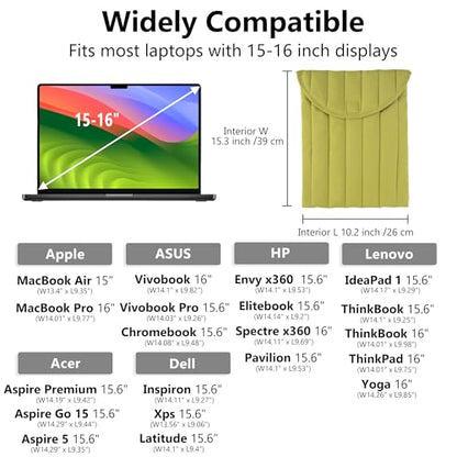Puffy Laptop Sleeve 15-16 Inch Streak-Green, Protective Carrying Case for Men and Women, Cute Case Bag Compatible with 15 and 16 Inch Laptops, for MacBook Air M2, Asus/Dell Xps in Cover | Compatible with 15-16 Inch Macbook Pro/Air, Asus/Dell Xps/Lenovo La