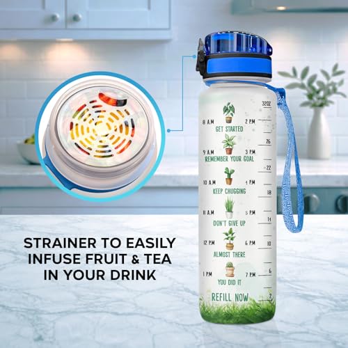 Plant Lover Water Bottle 32oz with Motivational Time Marker Easily Distracted by Plants Gift for Women Gardening Houseplant Lover Birthday Mothers Day BPA Free Reusable - color: Garden