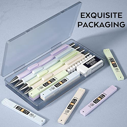 Nicpro 4PCS Pastel Mechanical Pencil 0.5mm, Cute Fast Click Mechanical Pencils Set with 100PCS HB Lead Refills, Erasers and Eraser Refills, Aesthetic School Supplies for Writing, Drawing, Sketching | 100PCS HB Lead Refills, Erasers and Eraser Refills, Aes