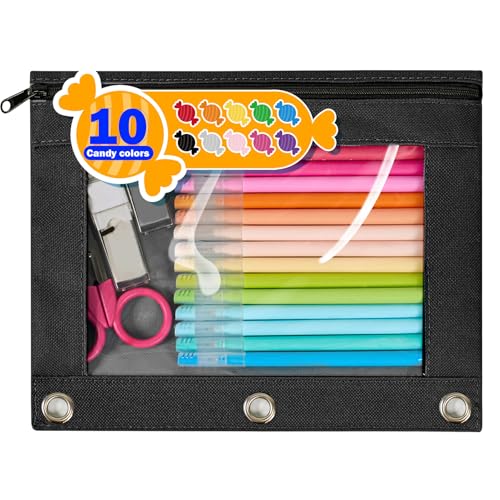 Forvencer Pencil Pouch for 3 Ring Binder, Large Pencil Case Pouch with 3 Reinforced Grommets, Pen Bag, Clear Window Pencil Case, Binder Accessories, Matte Black - color: Matte Black, size: 1 Pack