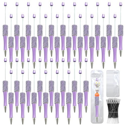 75 Pcs DIY Diamond Beadable Pen Kit - 25 Plastic Rhinestone Beaded Pens Bulk with Refills & Bags - Fancy Cute Glitter Pens for Crafting, Students & Teachers – School Supplies (Purple) - color: Purple, size: 25
