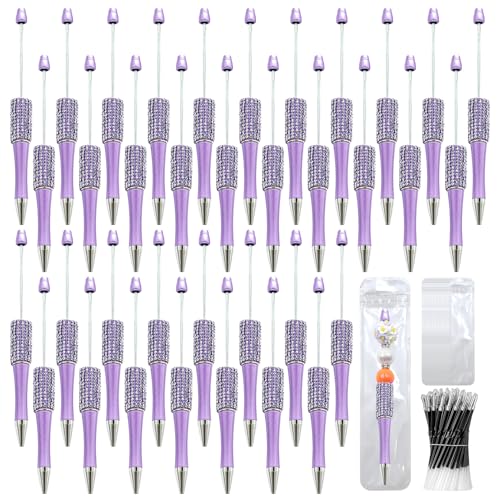 75 Pcs DIY Diamond Beadable Pen Kit - 25 Plastic Rhinestone Beaded Pens Bulk with Refills & Bags - Fancy Cute Glitter Pens for Crafting, Students & Teachers – School Supplies (Purple) - color: Purple, size: 25