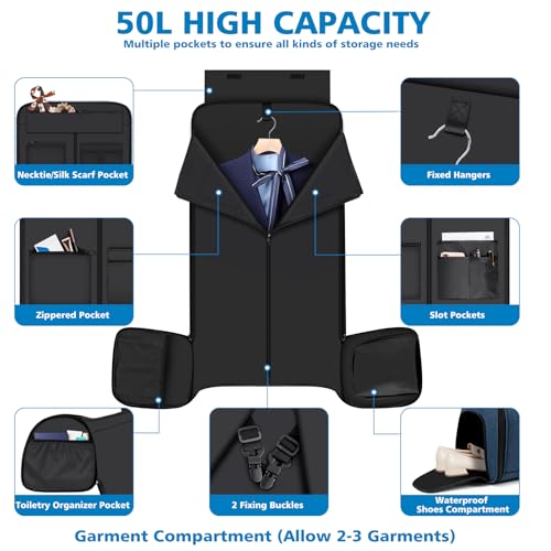 Convertible Garment Bags for Travel - Carry on Garment Duffle Bag with Backpack Straps for Men Women, 4 in 1 Large Travel Duffel Bags with Shoes Compartment Hanging Suit Dress Weekender Bag 3pcs Set - color: C-Blue